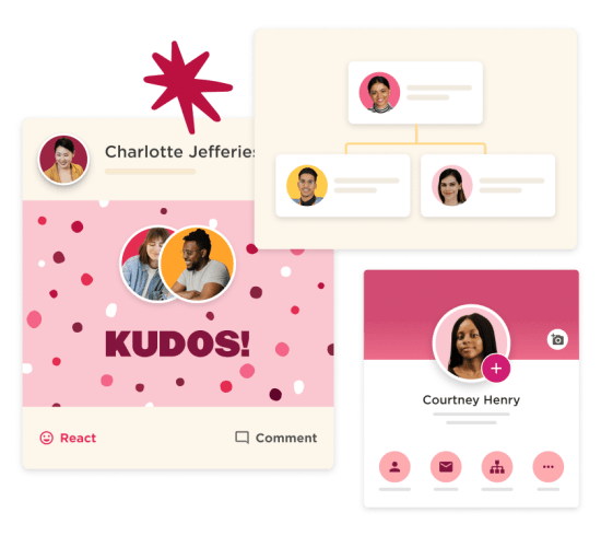 Kudos, org chart, employee card